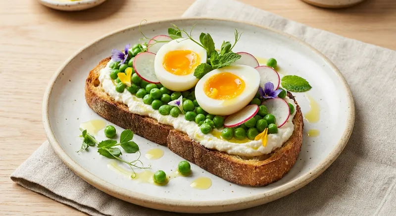 Spring Pea & Lemon Ricotta Toast with Soft‑Boiled Eggs and Radish