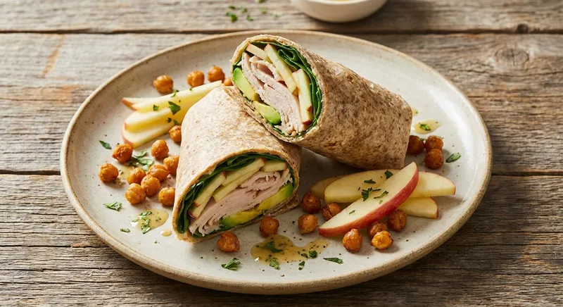 Turkey & Avocado Whole‑Grain Wraps with Crispy Roasted Chickpeas and Apple