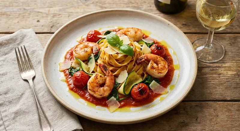 Shrimp & Vegetable Pasta in Tomato Sauce