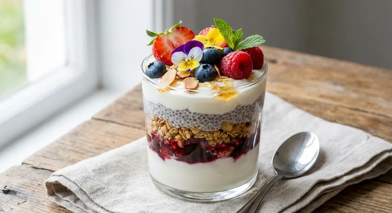 Greek Yogurt Berry Parfait with Granola & Chia