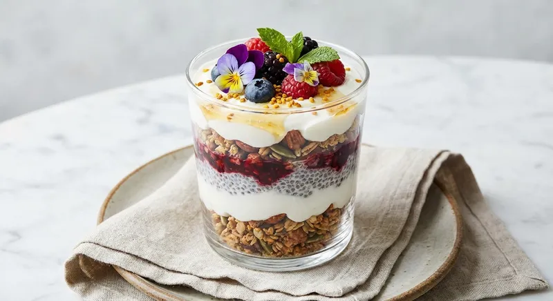 Greek Yogurt Berry Parfait with Granola & Chia