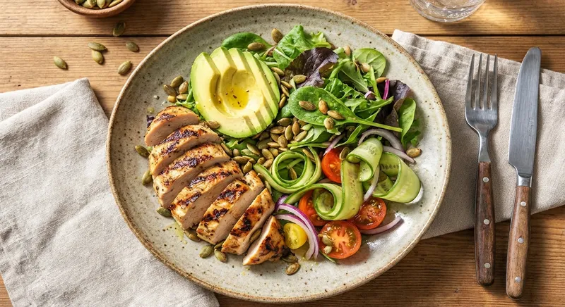 Grilled Chicken & Avocado Salad with Pumpkin Seeds
