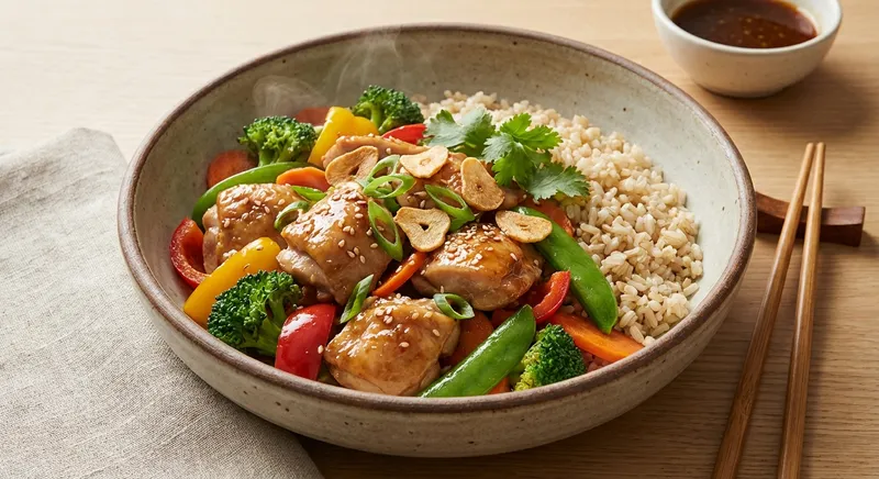 Garlic-Ginger Chicken Stir-Fry with Brown Rice