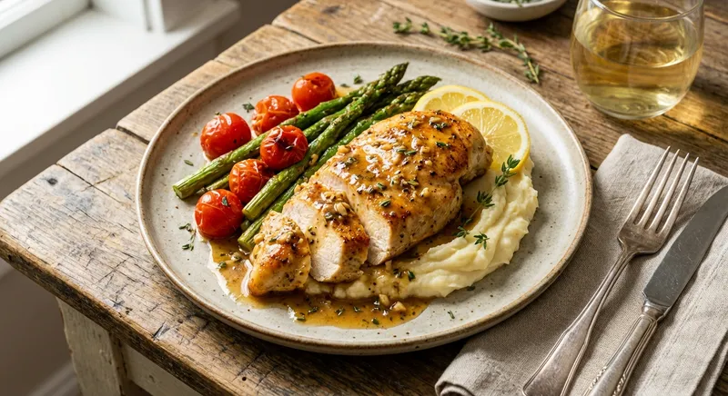 Pan-Seared Garlic-Butter Chicken with Lemon-Thyme Pan Sauce