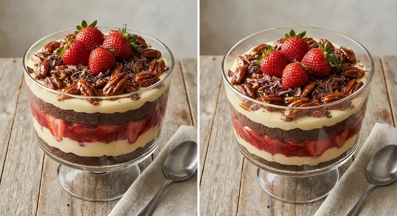 Chocolate-Strawberry Pastry-Cream Trifle with Glazed Pecan Crunch
