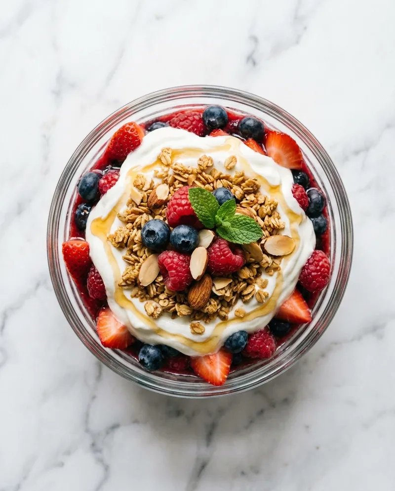 Greek Yogurt Berry Parfait with Granola & Almonds
