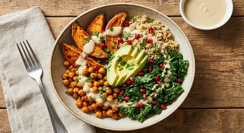 Roasted Sweet Potato & Chickpea Quinoa Bowl with Tahini-Lemon Dressing