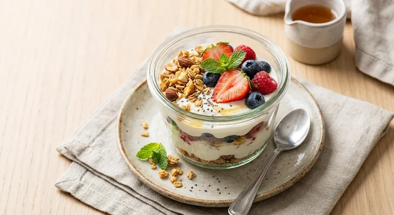 Greek Yogurt Berry Parfait with Granola & Chia