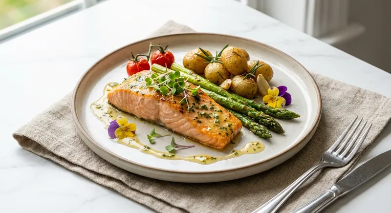 Baked Salmon with Roasted Asparagus & Baby Potato