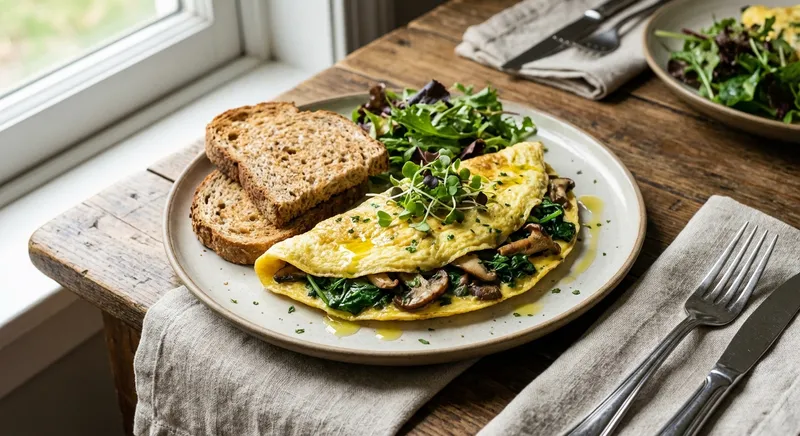 Vegetable Omelette with Spinach, Mushrooms & Whole-Wheat Toast