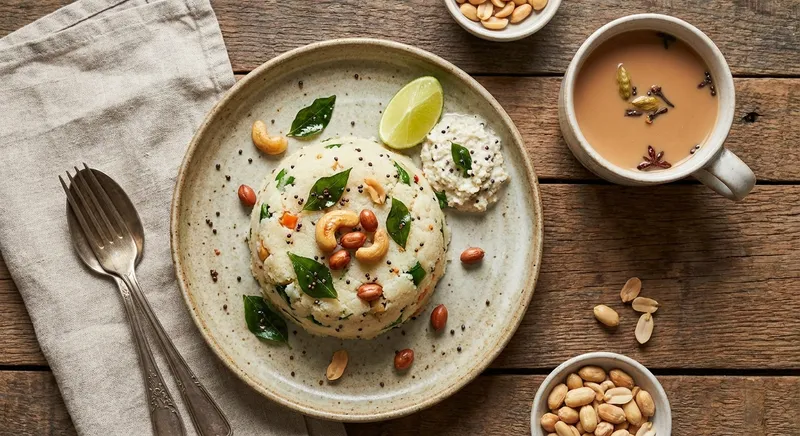 Vegetable Upma with Roasted Peanuts and Masala Chai