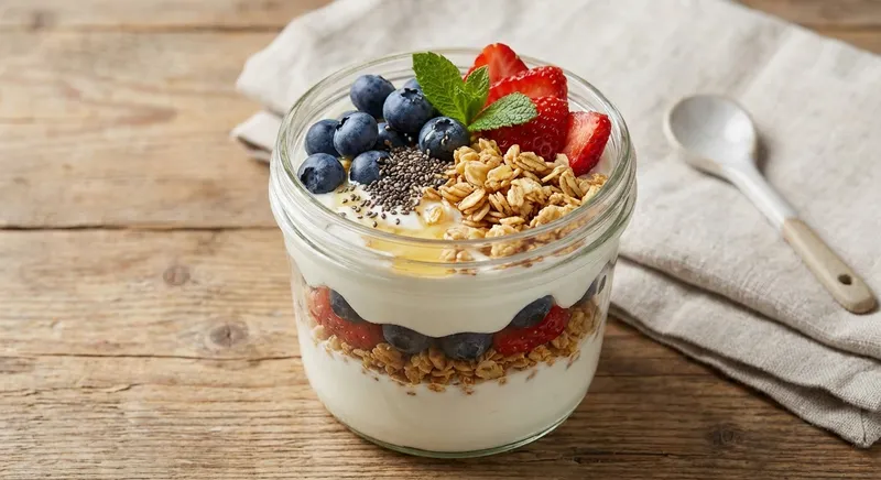 Greek Yogurt Berry Parfait with Granola & Chia