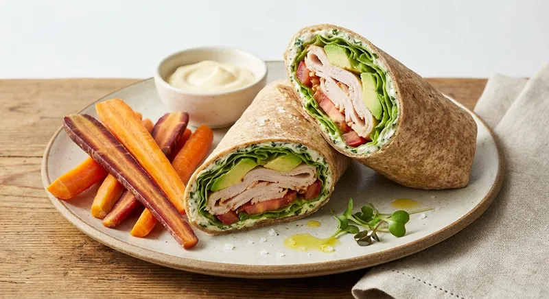 Turkey & Avocado Whole-Wheat Wrap with Carrot Sticks