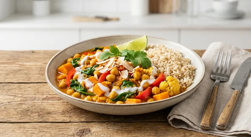 Chickpea & Vegetable Curry with Brown Rice