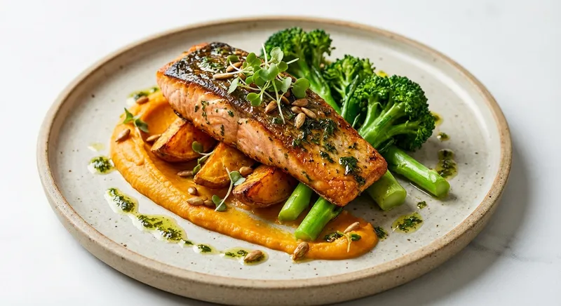 Roasted Salmon with Sweet Potato & Steamed Broccoli