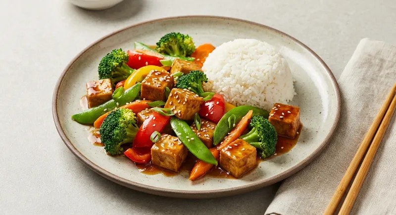Teriyaki Tofu Stir-Fry with Mixed Veggies & Jasmine Rice
