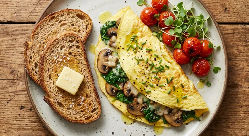 Spinach & Mushroom Omelette with Whole Wheat Toast