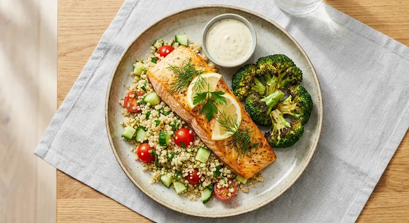 Baked Lemon-Herb Salmon with Quinoa & Roasted Broccoli