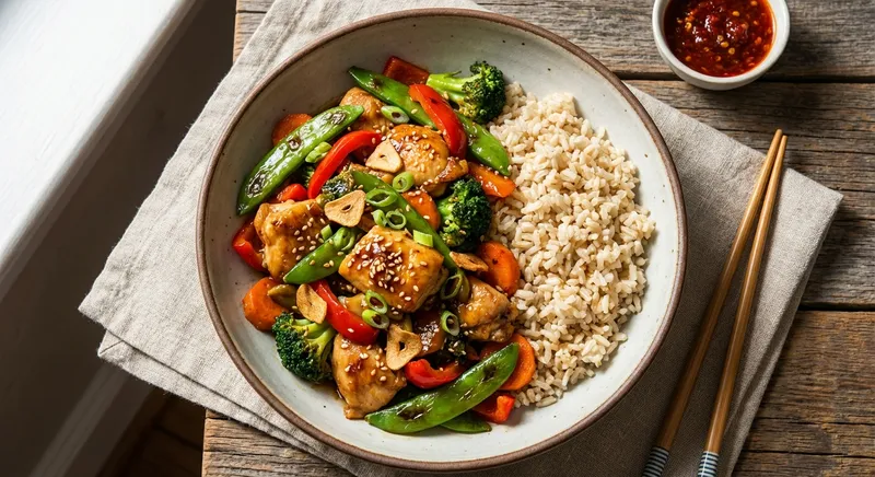 Garlic-Ginger Chicken Stir-Fry with Brown Rice