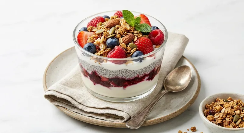 Greek Yogurt & Berry Parfait with Chia and Crunchy Granola