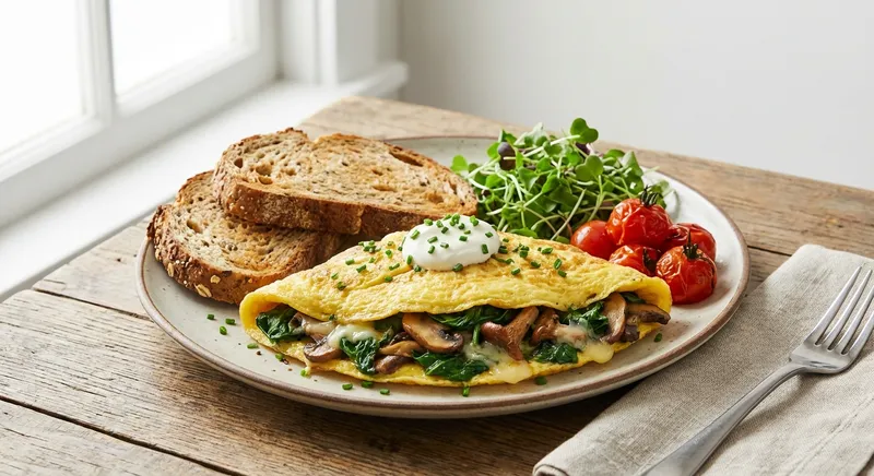 Spinach & Mushroom Omelette with Whole-Grain Toast