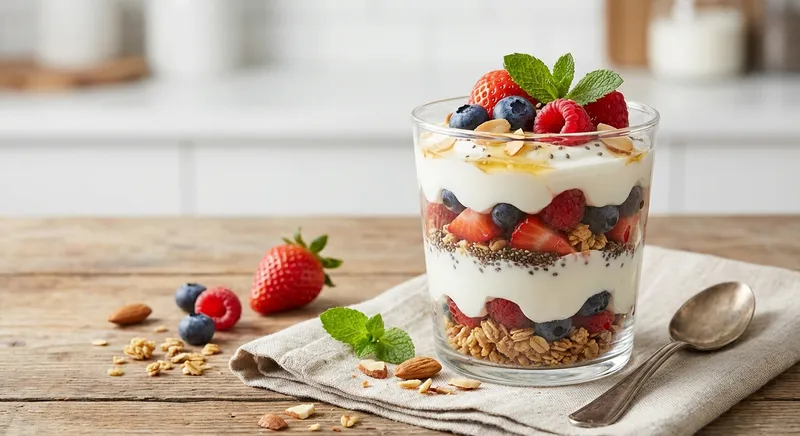 Greek Yogurt Berry Parfait with Granola & Chia