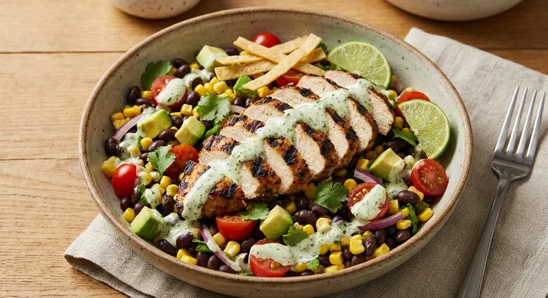 Black Bean & Corn Salad with Grilled Chicken and Cilantro-Lime Dressing