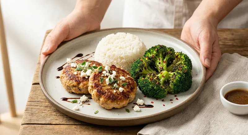 Pan-Seared Ground Turkey with Jasmine Rice and Roasted Broccoli