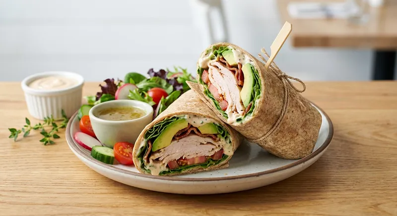 Turkey & Avocado Whole-Wheat Wrap with Side Salad