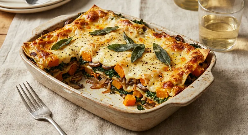 Baked Autumn Vegetable Lasagna with Sage Bechamel and Fontina