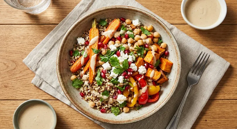 Quinoa & Chickpea Salad with Feta and Roasted Veggies