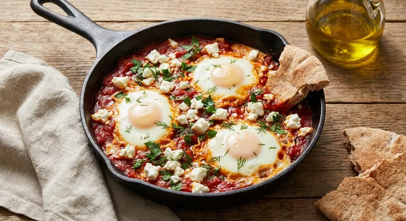 Shakshuka with Feta & Whole-Wheat Pita