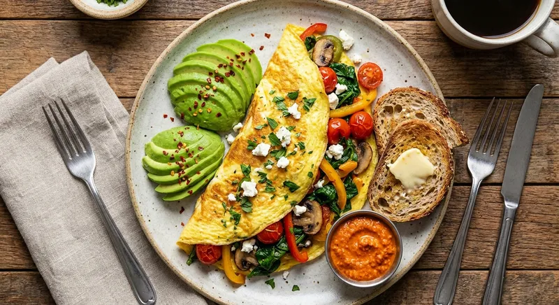 Vegetable Omelette with Whole-Grain Toast and Avocado