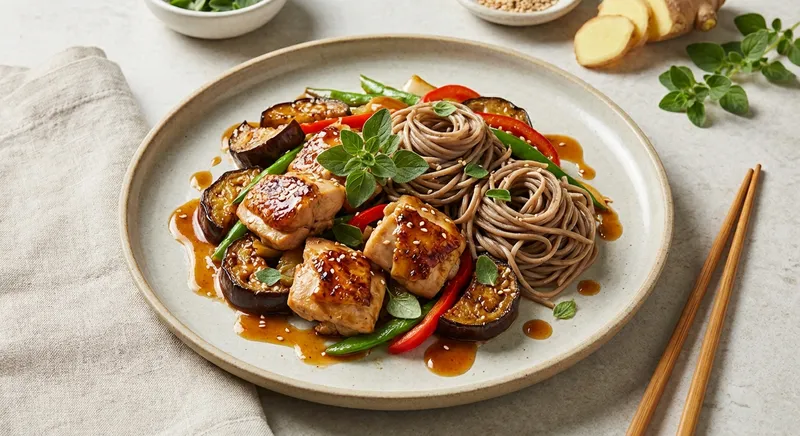 Ginger-Oregano Chicken Stir with Eggplant & Soba Noodles