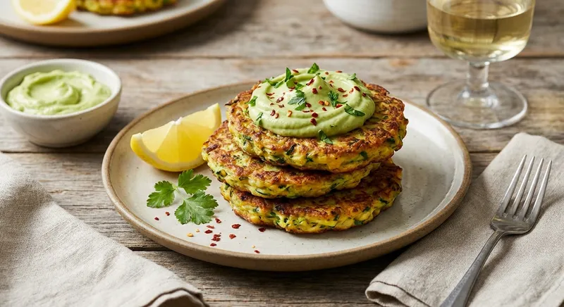 Zucchini Fritters with Avocado Dip