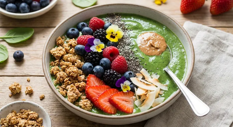Spinach-Berry Protein Smoothie Bowl with Granola