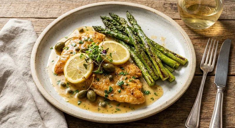 Flour-Free Chicken Piccata with Roasted Asparagus