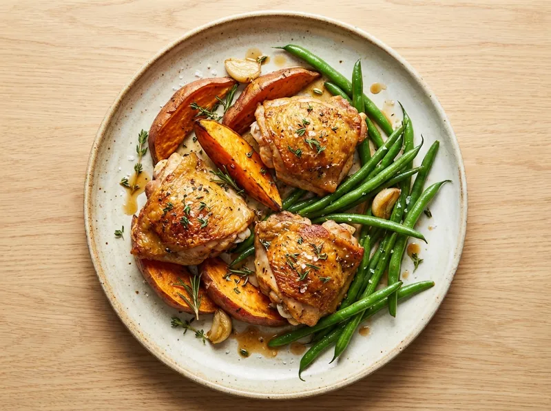 Herb-Roasted Chicken Thighs with Sweet Potato & Green Beans