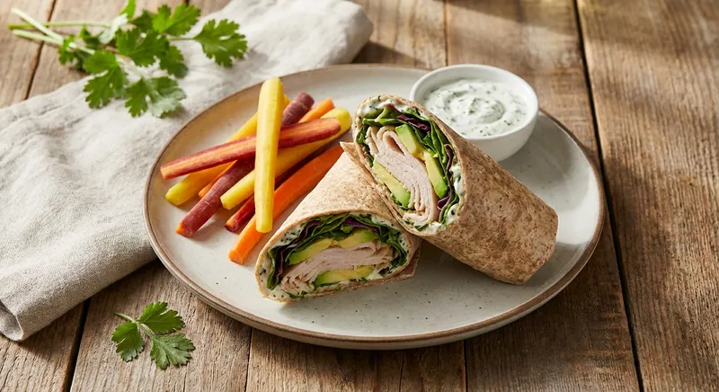 Turkey & Avocado Whole-Grain Wrap with Carrot Sticks