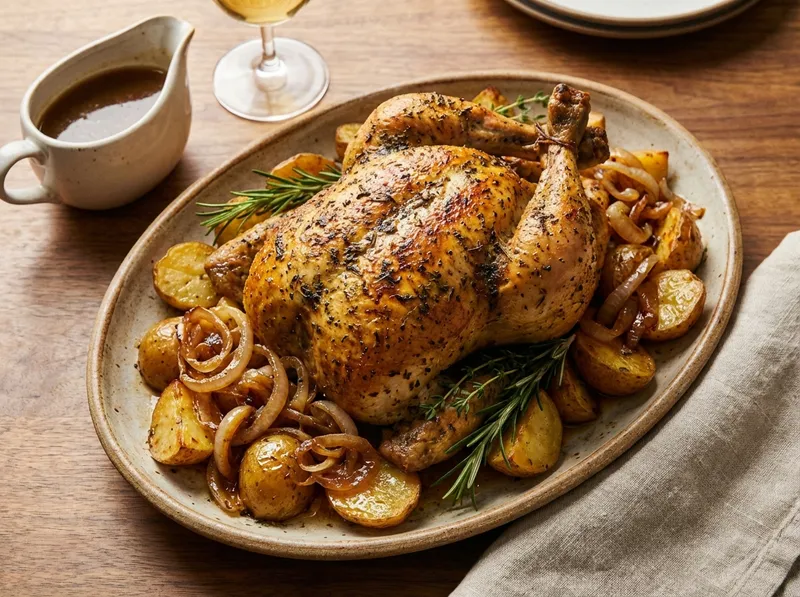 Roasted Chicken with Onion and Potatoes