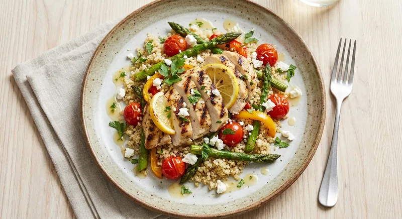 Grilled Lemon Chicken & Quinoa Salad with Roasted Vegetables