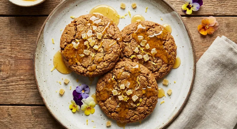 Ginger‑Molasses Oatmeal Cookies with Honey‑Lemon Drizzle