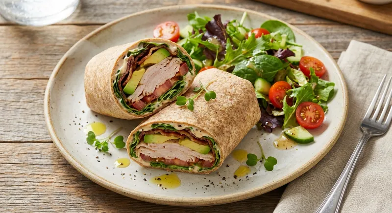 Turkey & Avocado Whole-Wheat Wrap with Side Salad