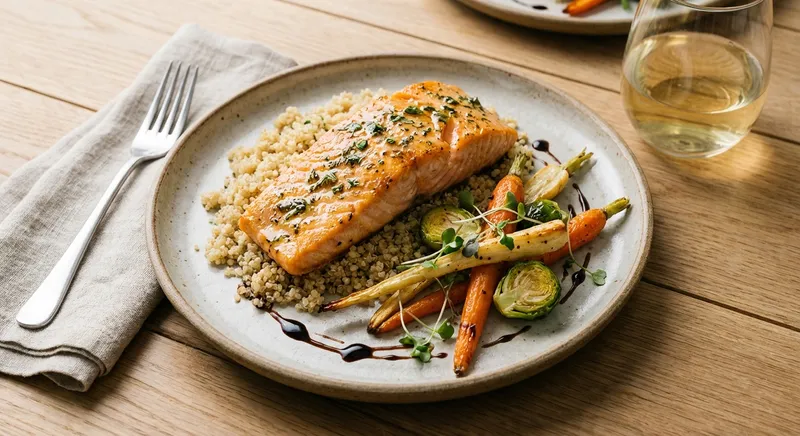 Baked Salmon with Quinoa and Roasted Winter Vegetables