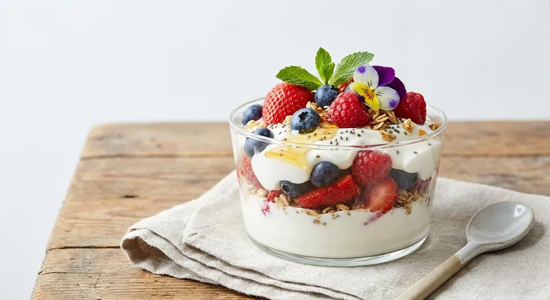 Greek Yogurt Berry Parfait with Granola & Chia