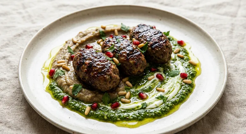 Lamb Kofta with Charred Eggplant & Herb Sauce