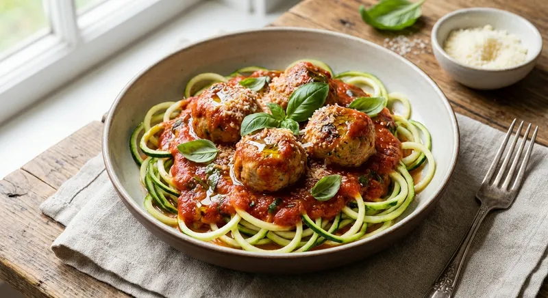 Turkey Meatballs with Zoodles & Tomato-Basil Sauce