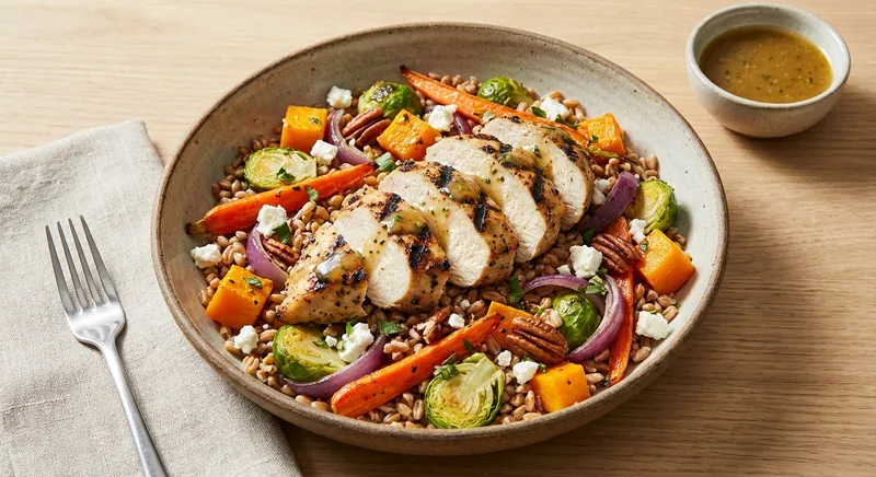 Grilled Chicken & Farro Salad with Roasted Vegetables