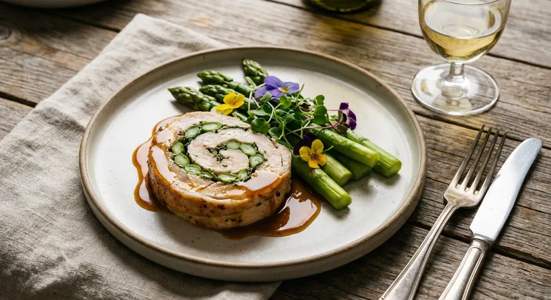 Chicken and Asparagus Roulade with Shallot‑Wine Reduction
