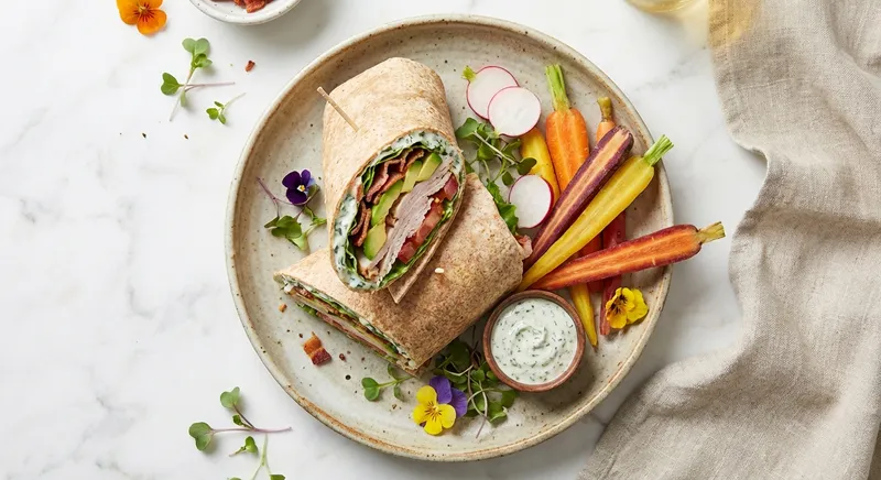Turkey & Avocado Whole-Wheat Wrap with Carrot Sticks